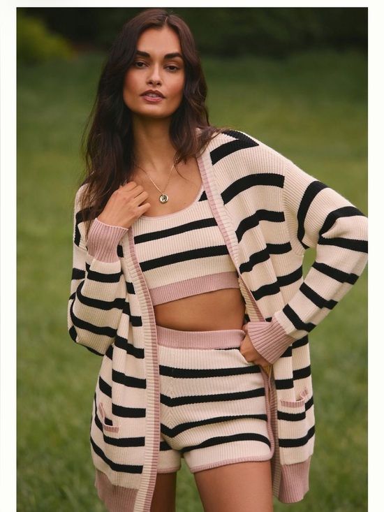 Anthropologie Sweaters - Anthropologie Size XL Striped Knit Cardigan, Crop Top & Shorts Set -Pink & Black